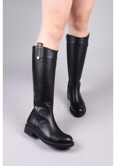 Terıga Düğme Aksesuarlı Düz Çizme Siyah-8460 Siyah