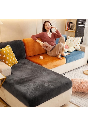 Kahverengi Kadife Kanepe Minder Örtüsü Oturma Odası Köşe Kesit Kanepe Koltuk Örtüsü 200gsm Kalınlaşmak Elastik Mobilya Yastık Koruyucu Normal Size M-s