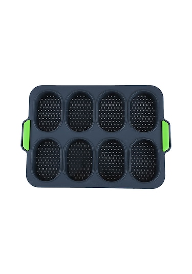 8 Oval Baget Kek Kalıbı Çerçeveli Fransız Dıy Çörek Kalıbı Yapışm Siyah