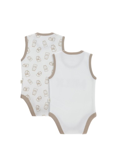 Civil Baby Milk Baskılı 2'li Set 3-18 Ay Çıtçıtlı Badi - Ekru