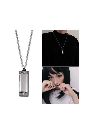 Gerçek Kullanılabilir Mızıka Kolye Gümüş Renk