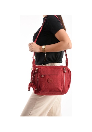 Kadın Postacı Çanta Hafif Klinkır Kumaş 30 27 Cm Çapraz Askılı Omuz Çantası Günlük Kol Çantası Bordo