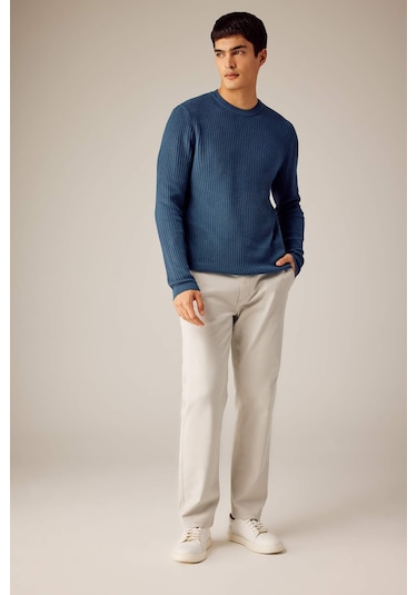 Defacto Standart Fit Bisiklet Yaka Kazak B9707AX24SPIN34 İndigo