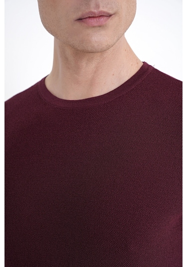 Efor Comfort Fit Rayon Karışımlı Bordo Bisiklet Yaka Tişört Ts 925