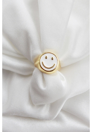 Niki Aksesuar Smile Beyaz Mineli Ayarlanabilir Gold Yüzük Beyaz