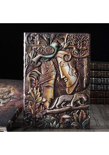 Hediyelik Renkli Deri Defter Uzun Yüz Kabartmalı