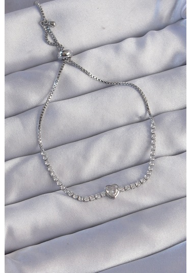 Ezoconcept Pirinç Gümüş Renk Zirkon Taşlı Charm Model Asansörlü Bileklik 001