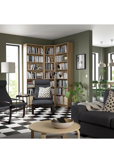 Köşe Kitaplık, Meşe Görünümlü, 136/136x28x237 Cm Abanoz Köşe Kitaplık, Meşe Görünümlü, 136/136x28x237 Cm Abanoz