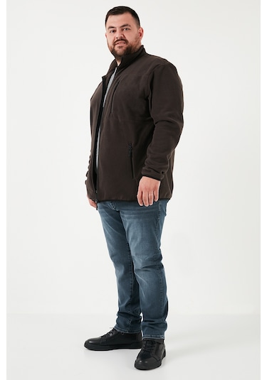 Buratti Regular Fit Dik Yaka Fermuarlı Büyük Beden Polar Erkek Hırka 5906028B Antrasit