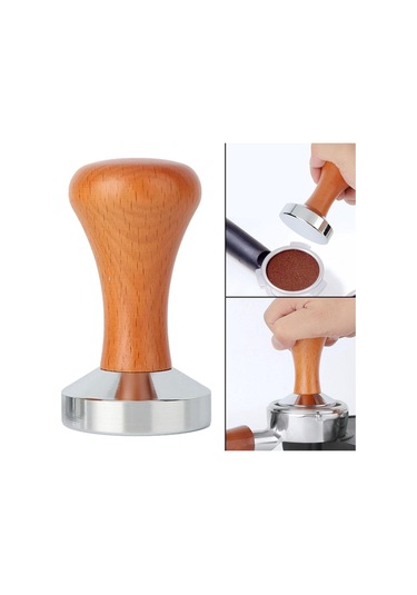 Suntek Pratik Ahşap Saplı Kahve Tamper Espresso 51 MM Koyu Kahve