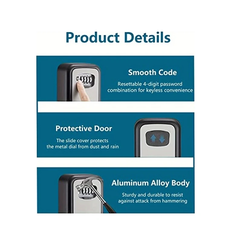 Sunshine011 Siyah 4 Haneli Kombinasyonlu Çelik Kasa, 5 Anahtar Kapasiteli İç Ve Dış Mekan Duvar Montajı Siyah