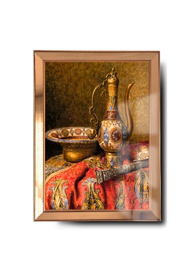 Bymelekoğlu Ayna Çerçeveli Cama Baskılı Ottoman Etnik Cam Kırmızı Gold Tablo