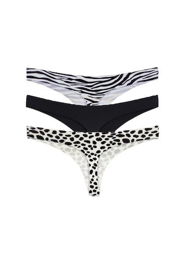 Vanilya Secret Lazer Tanga Leopar Desenli 3'lü Paket Beyaz - Siyah