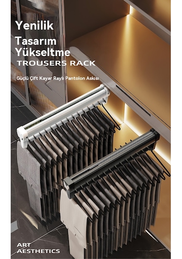 Gardırop Gardırop Çekmece Pantolon Askısı Teleskopik Sönümleme Sürgülü İtme-çekme Askısı Siyah