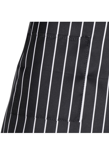 Suntek Cepli Unisex Çizgili Şef Önlüğü Restoran Siyah Siyah