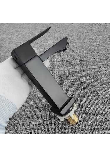 Yunboo Ev Banyo Lavabo Tek Soğuk Su Kranı, Altın Kaplama Dörtgen Tipi, Dayanıklı Malzeme, Ev Kullanıma Uygun Altın