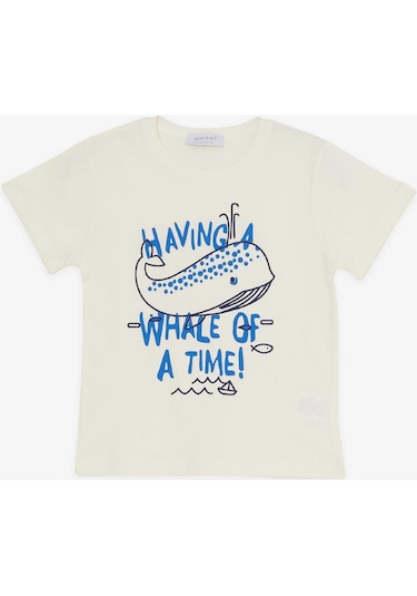 Breeze Erkek Çocuk Şortlu Takım Eğlenceli Balina Baskılı 1.5-5 Yaş, Krem-krem Krem