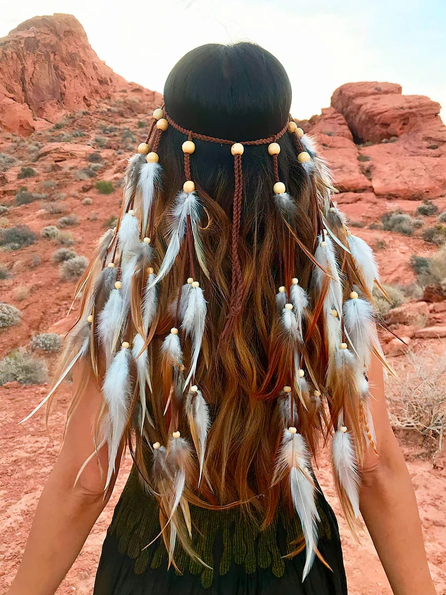 Fashion Jewelry Hippy Boho Tüylü Baş Bandı 198702048 Gri - Kahverengi