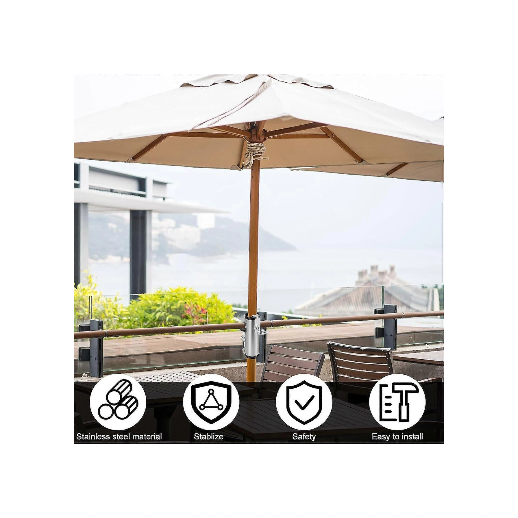 Veranda Şemsiye Tutucu, Paslanmaz Çelik Şemsiye Kelepçesi, Veranda Şemsiye Standı Şemsiye Kelepçesi, Dayanıklı Güverte Şemsiyesi Sabit Klips, Şemsiye Standı Montaj Braketi Çok Renkli