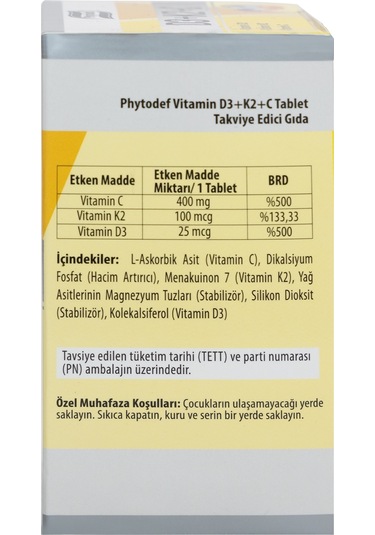 Phytodef D3 + K2 + C Vitamin 60 Tablet