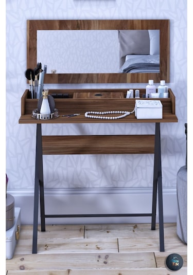 Stilvoll Aynalı Makyaj Masası Koyu Ceviz