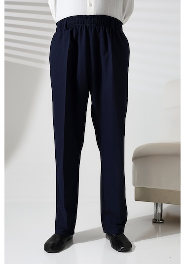 Erkek Beli Lastikli Cepli Hac Ve Umre Kışlık Yün Efektli Şalvar Pantolon - Lacivert İsr Lacivert