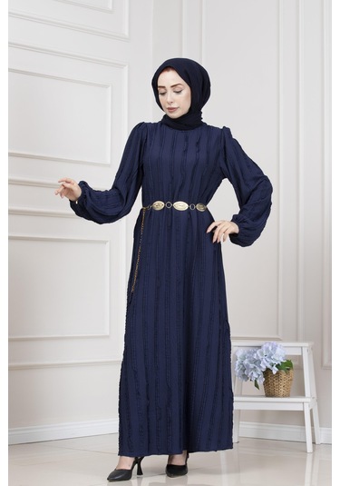 Fırfır Detaylı Rüya Elbise-lacivert-5472 Lacivert
