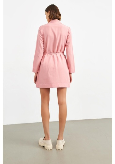 Stella Pulvis Pembe Örgü Kemerli Tunik Elbise Pembe