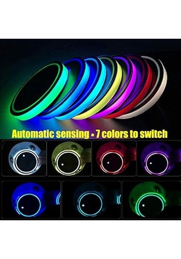 Geeksen Araç İçin 2'li Usb Şarjlı 7 Renkli Led Işık, Cam Tutucu Atmosfer Aydınlatması Ve Kaymazsız Döşeme