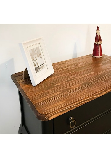 Roys Ahşap S3540 Siyah Üstü Ceviz Eskitme Çift Çekmeceli  Komodin