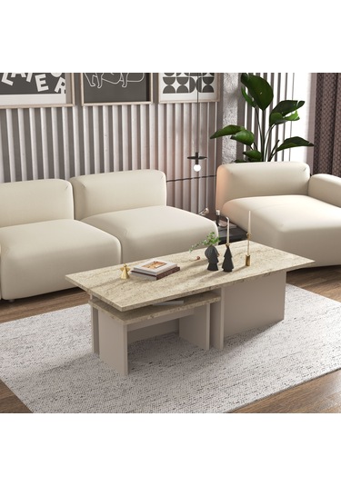 Novi Orta Sehpa , Servis , Zigon Sehpa Traverten Mermer Desen...