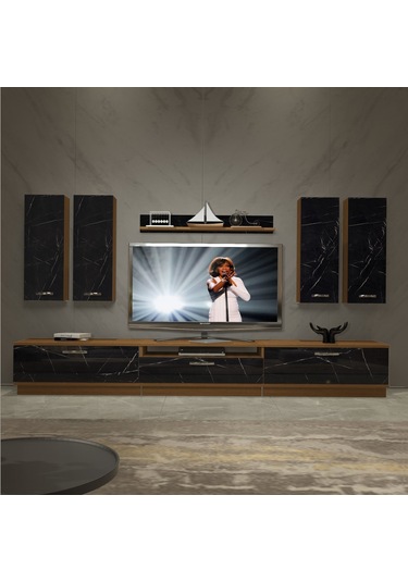 Decoraktiv Trendstyle 8d Mdf Tv Ünitesi Tv Sehpası Ceviz - Siyah Mermer