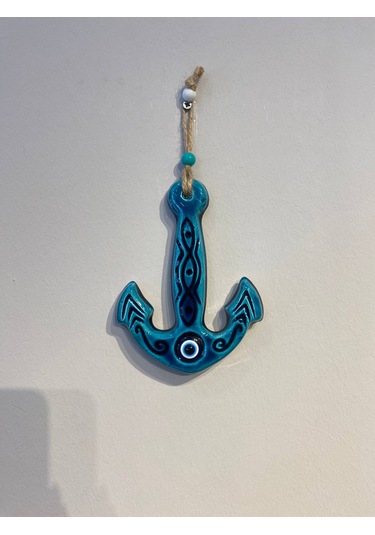 El Yapımı Nazar Boncuğu, Duvar Dekorasyon Ürünü, Seramik, El İşçiliği, Turkuaz Renkte Çapa Desenli -