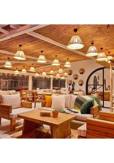 Hasır Doğal Saçaklı 40 Cm Çap Dekoratif Avize Sarı