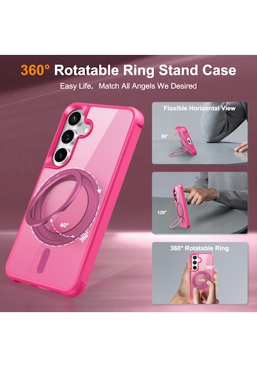 Samsung Galaxy S25 / S24 Kılıfı Magsafe Döndürülebilir Halka Ayaklı Tpu + Pc Telefon Kılıfı İle Uyumlu Rose