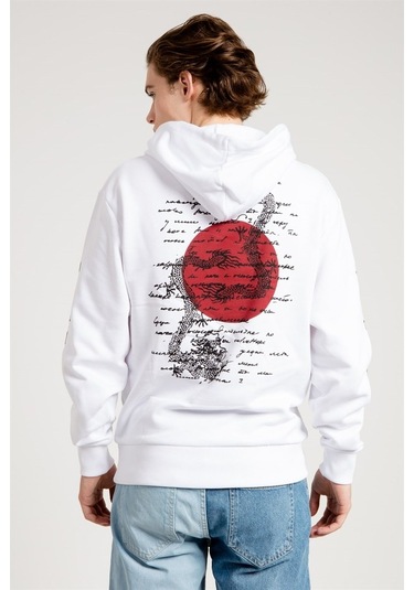 Jahr Marc Dragon Baskılı Beyaz Oversize Erkek Sweatshirt Beyaz