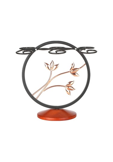 Eşsiz Demir Vino Bardağı Rakası - Ev/bar İçin 6 Bardak Tutabilir, Ahşap Tabanlı, Rust-önlü, Montajlı, Zirve Dekoratif Tasarım