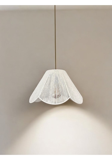 Hasır El Yapımı Bohem Çiçek Şekilli Rustik Avize - Beyaz Beyaz