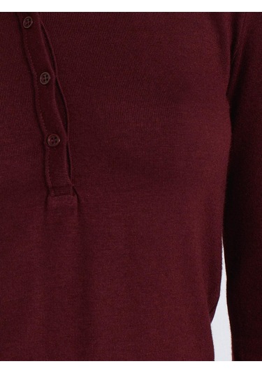 31544 Düğmeli Uzun Kollu Top-bordo-11369 Bordo