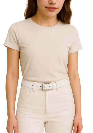 Kadın Kemer Beyaz Deri Kumaş Ve Kot