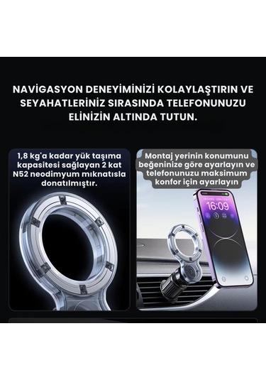 Coofbe 360 Derece Döner Başlıklı Güçlü Mgsafe Uyumlu Manyetik Havalandırma Araç İçi Telefon Tutucu Siyah