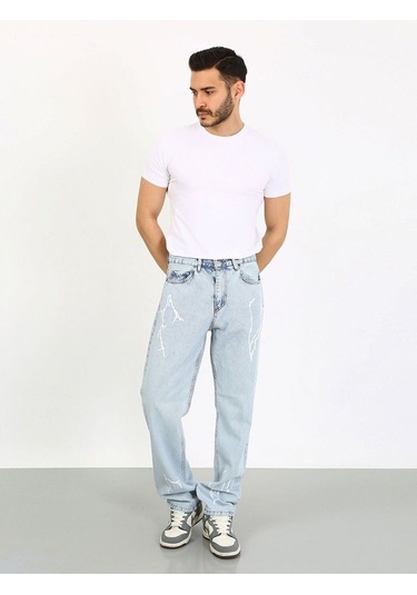 Baggy Şimsek Desenli Buz Mavi Jean-buz Mavi - 28 Buz Mavi
