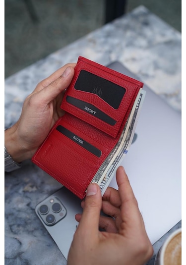 Bayderi Lisande Hakiki Deri Kibar Erkek Cüzdanı Kırmızı