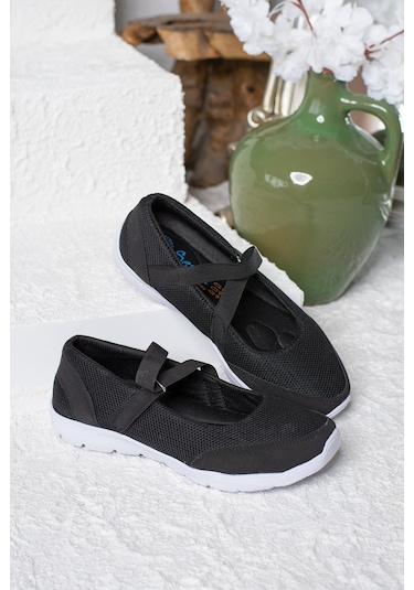 Nstil Kadın Babet Kolay Giyilebilir Hava Alabilen Hafif Rahat Taban Esnek Günlük Spor Ayakkabı 048 Siyah-beyaz