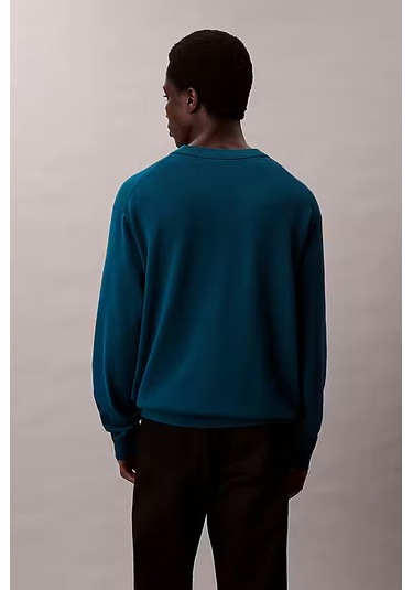 Erkek Regular Fit Monogram Nakışlı Kazak - Petrol Mavisi Deep Sea Teal