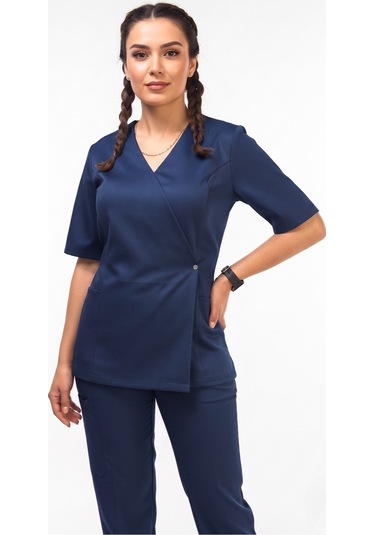 Gülce Model Lacivert Renk Scrubs Kadın Doktor Hemşire Üniforma Takımı