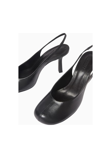 Schutz Brigitte 96 Siyah Nappa Deri Elastik Bantlı, Lüks Slingback Yüksek Topuklu Ayakkabı