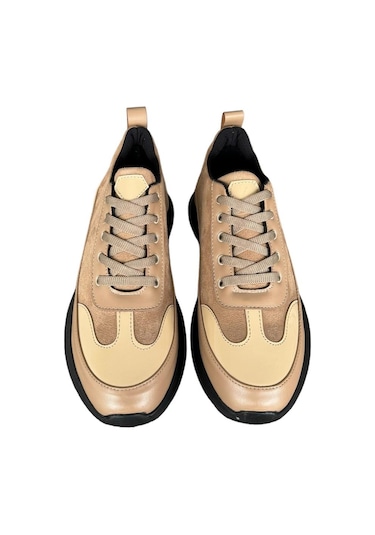 Bağcıklı Kadın Spor Sneaker Ayakkabı Bej-bej Bej