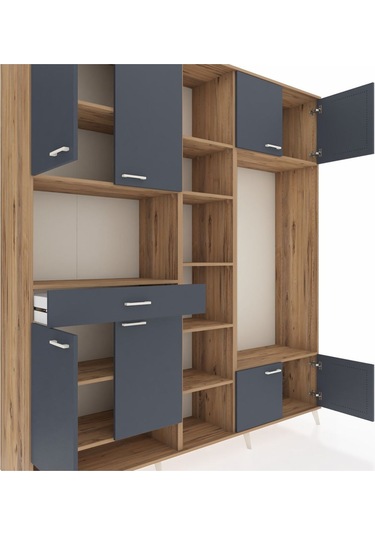 Hyperion Dolap 12 Raflı Tek Çekmeceli 8 Kapaklı 220x44x243 Çam-antrasit/antrasit Antrasıt/antrasıt