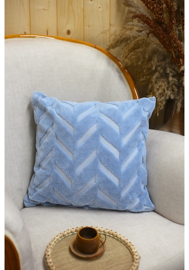 Chevron Welsoft Jakarlı Dekoratif Kırlent Kılıfı 43x43 Cm - Ztchevron Mavi